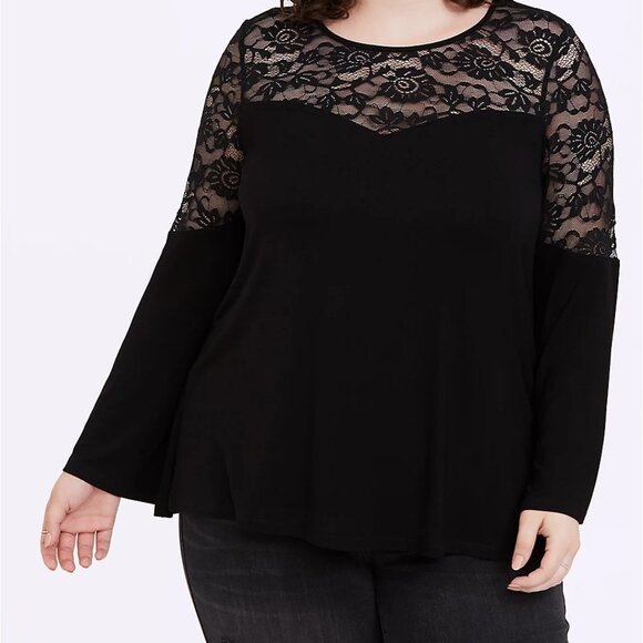 🆕 3X SUPER SOFT & LACE BLACK BELL SLEEVE TOP - Picture 3 of 5